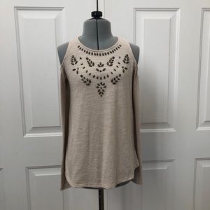 Hollister Beige Cold Shoulder Top with Beading | Size XS